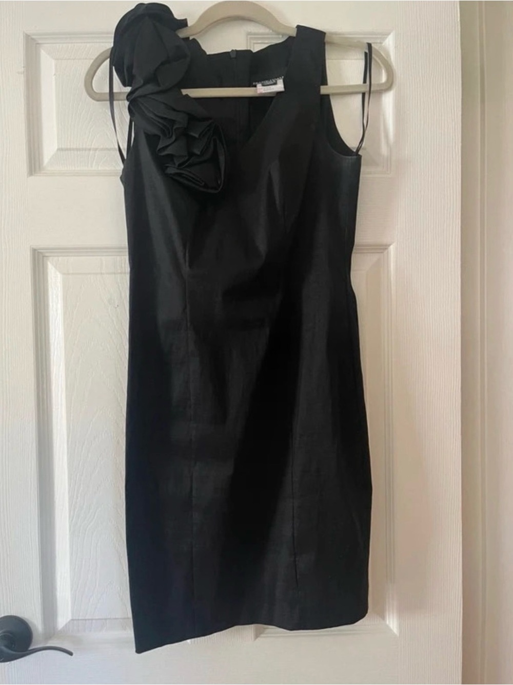 Frank Lyman Design Black Sheath Dress with Rosette Detail, Size 4/XS